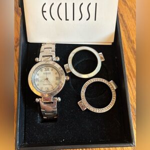 Women’s Sterling Silver Ecclissi Watch 22340 Interchangeable Bezels Pearl